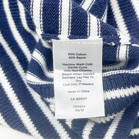 TALBOTS Women’s Petite Blue White Striped Full Zip Cardigan Sweater High Neck MP - Picture 4 of 5